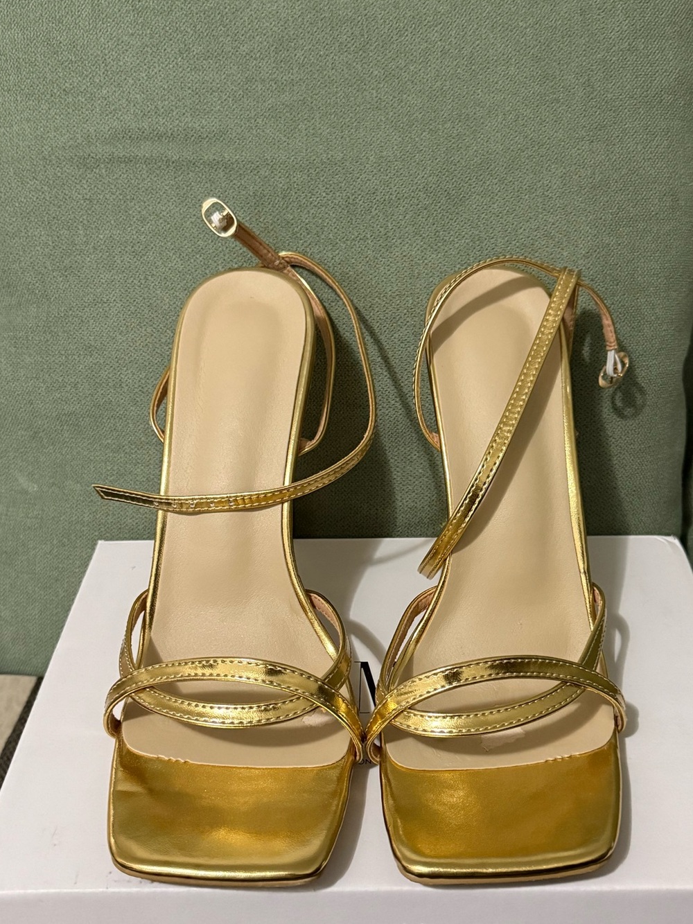 Gold Strappy Square-Toe Women's Sandals